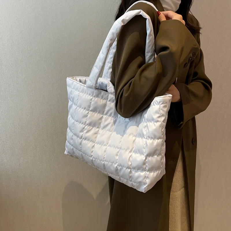 Large Capacity Winter Shoulder Bag Female Solid Color Handbags Cotton Casual Shopper Tote For Women Fashion Top Handle Bag bolsa - Image 3